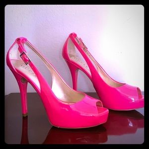 Hot pink! Faux leather Guess pumps! Worn once!